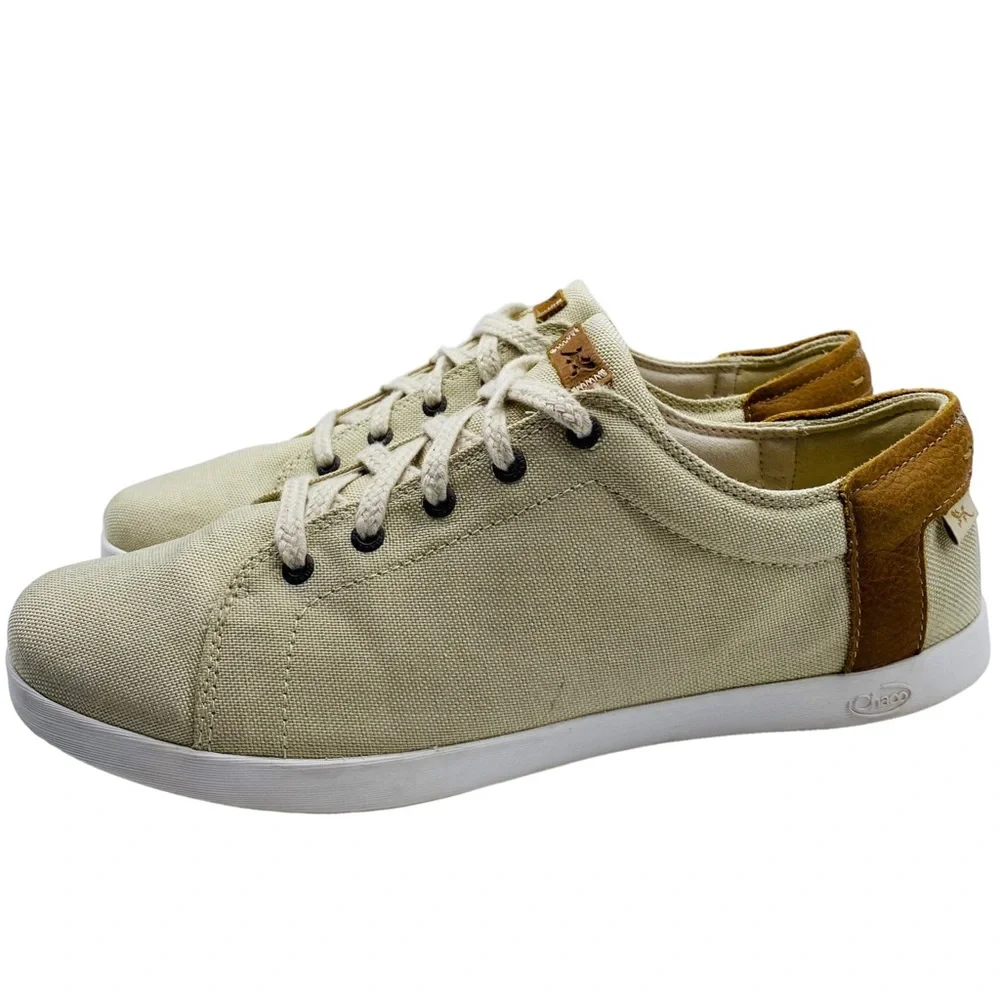 Chaco Sneakers Ionia Beige Brown Canvas Leather Low Top Lace Up Neutral Size 11